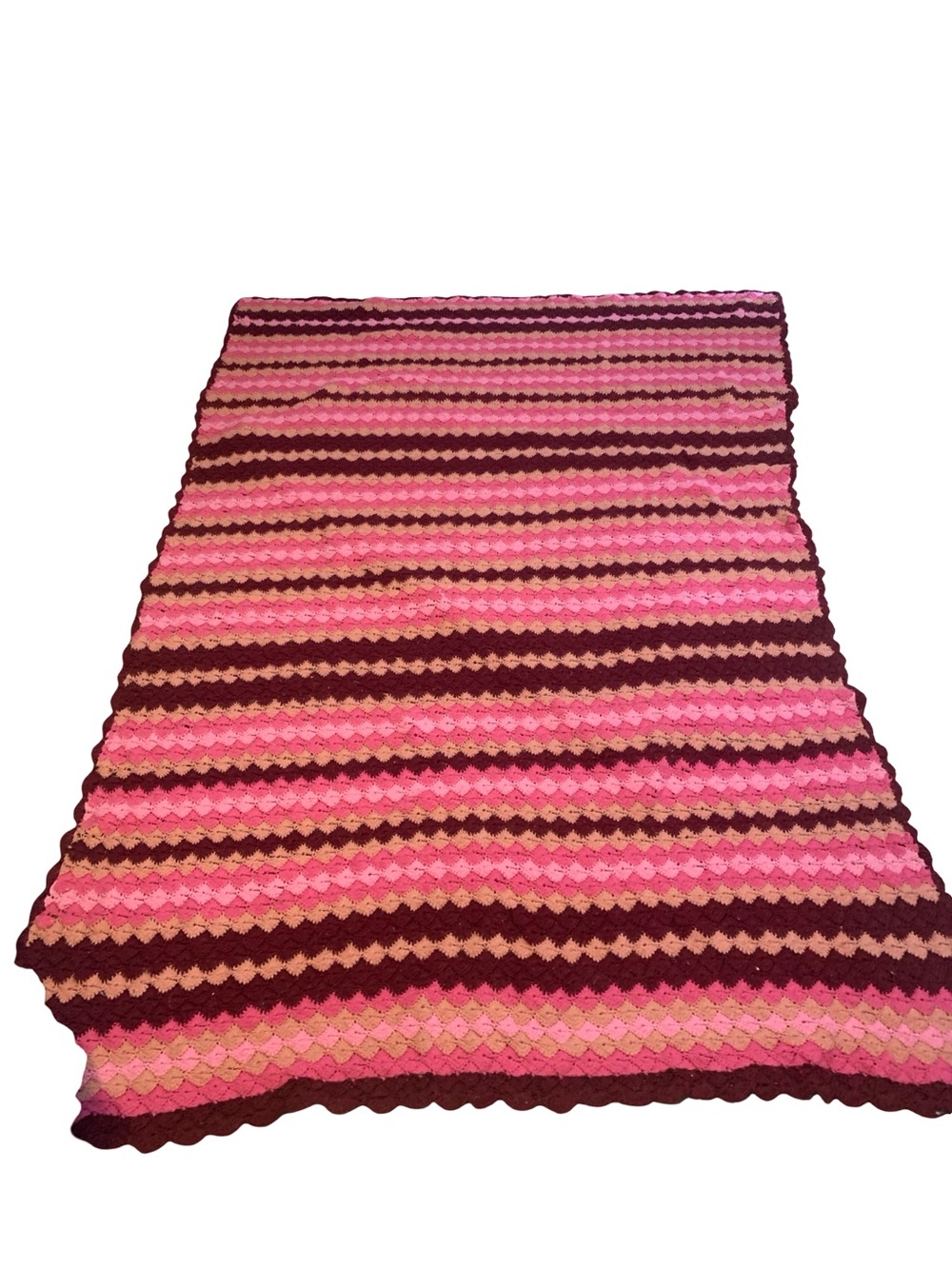 Vintage Handmade Afghan Throw‎ Pink Stripes Chevron Pink Appox 77” X 56”
